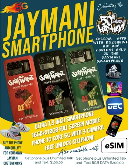 Jaymani Smartphone Pro Version 2 — 5G, 7.3 inch, 16GB+512GB, 10 core, 3 cameras, eSIM, Hip Hop 50th Anniversary Edition